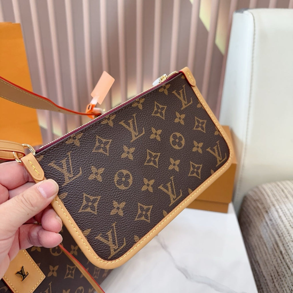 LV CarryAll PM Monogram Canvas Tote Shoulder Bag with Leather Trim and Pouch (29 x 25) cm