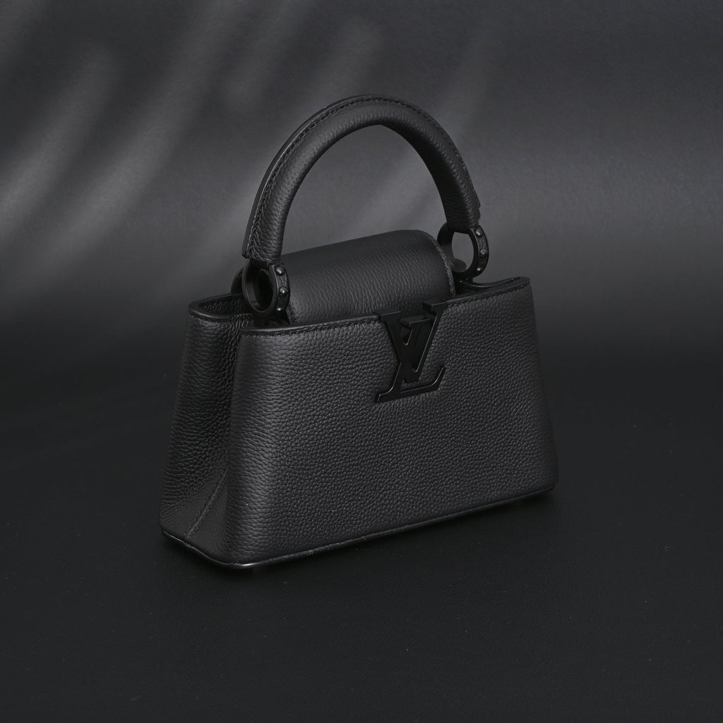Louis Vuitton Black Grain Leather Mini Top Handle Bag With Chain Strap
